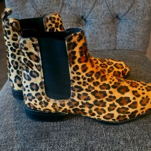 Asos Chelsea LEATHER leopard pony BOOTS NEW 7